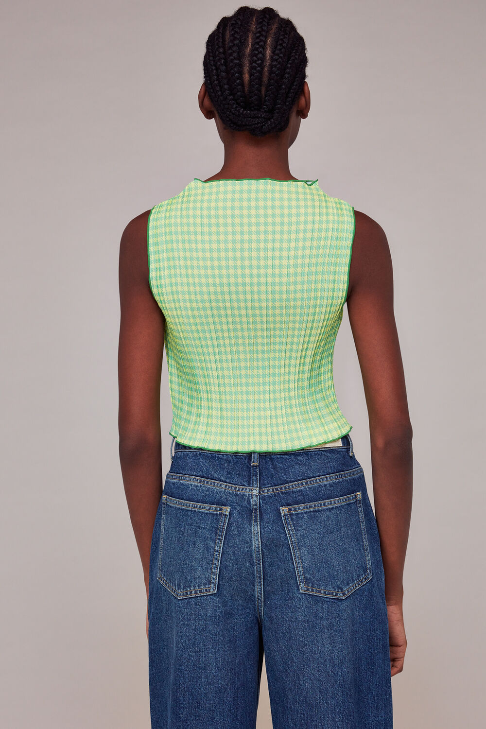 Houndstooth Gingham Plisse Top