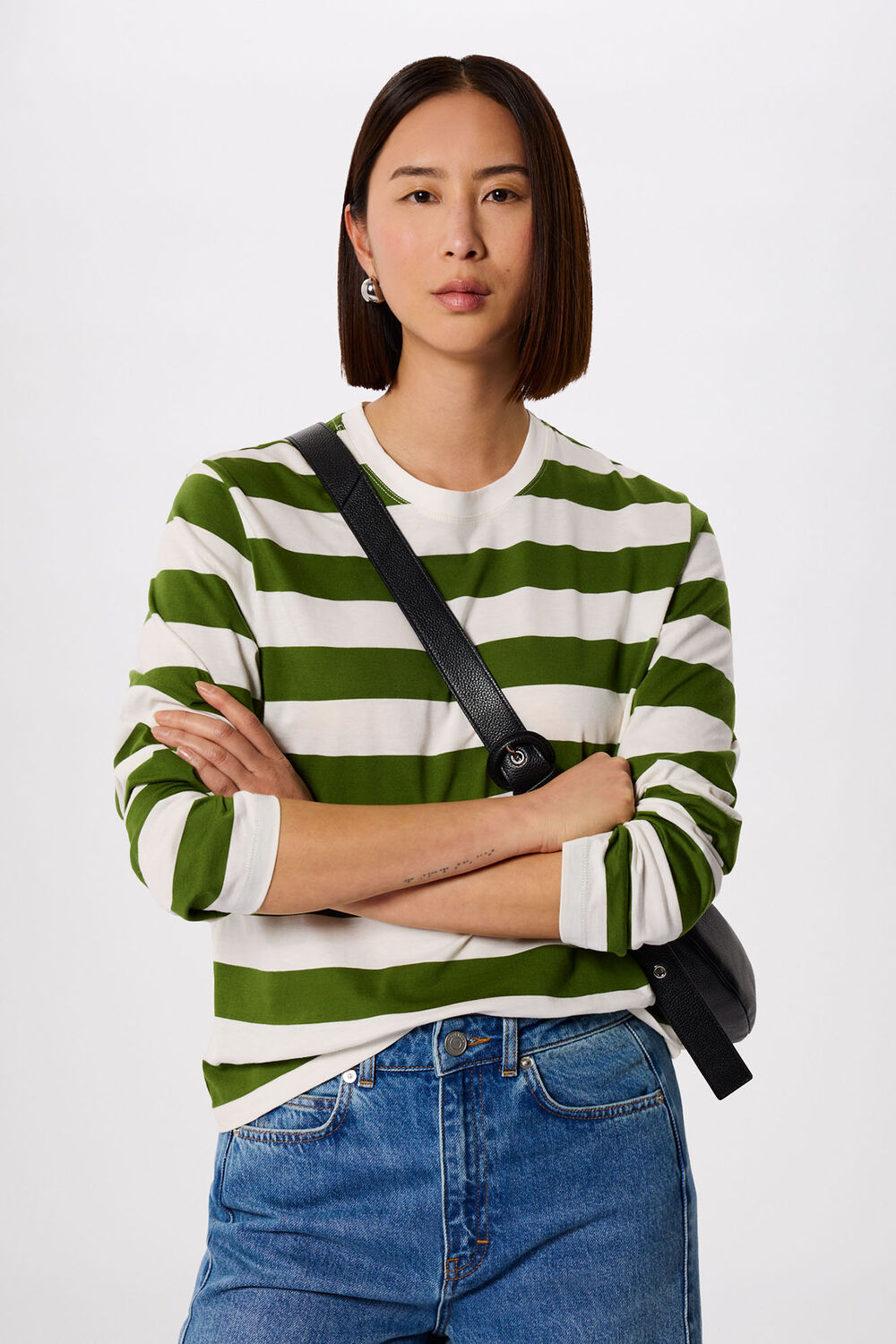 Green Relaxed Stripe Long Sleeve Tee