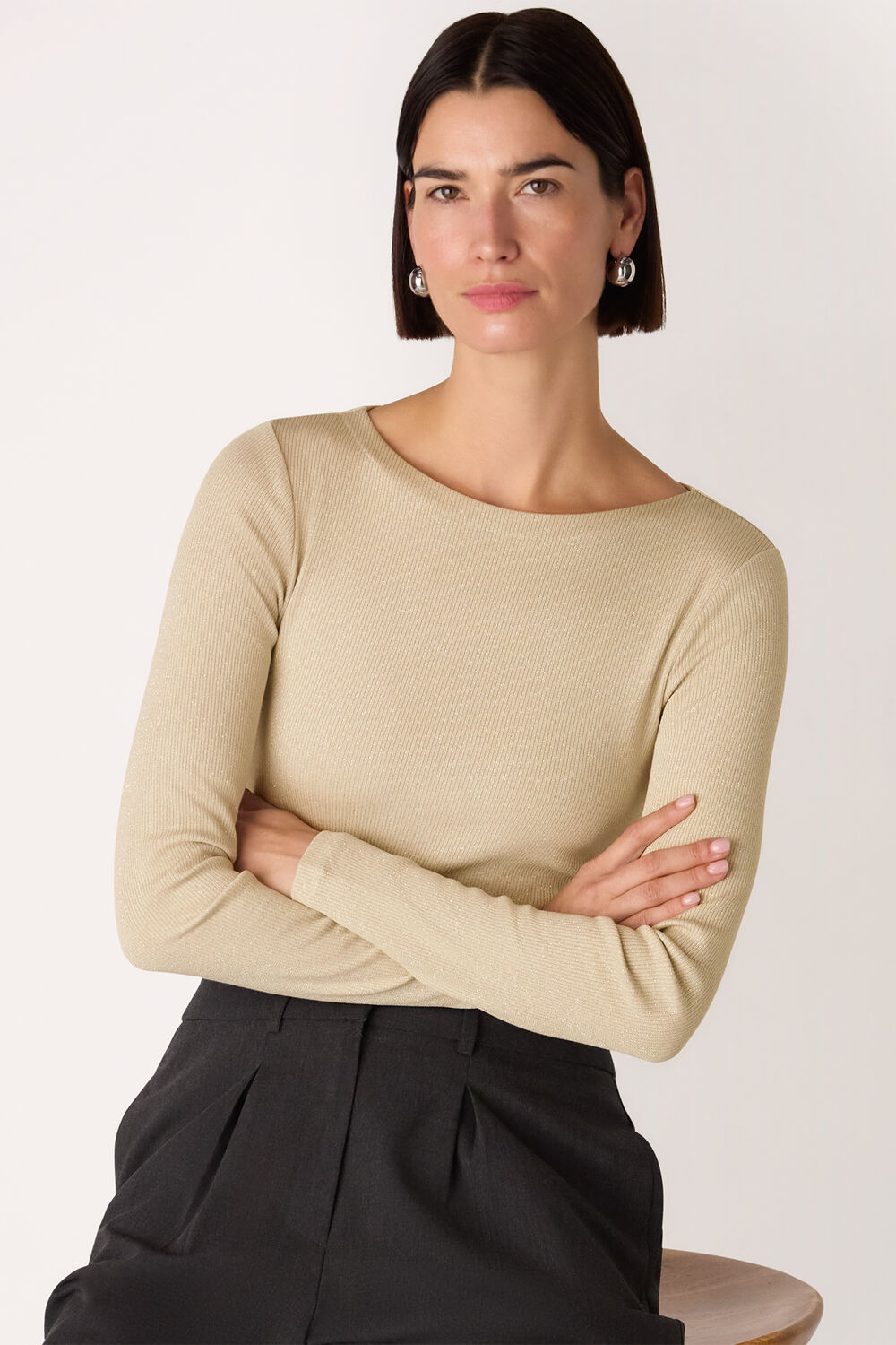 Silver Sparkle Rib Jersey Top