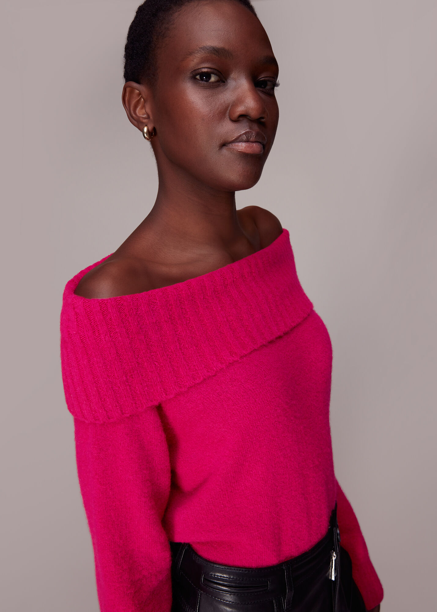 Hot pink sale off shoulder sweater