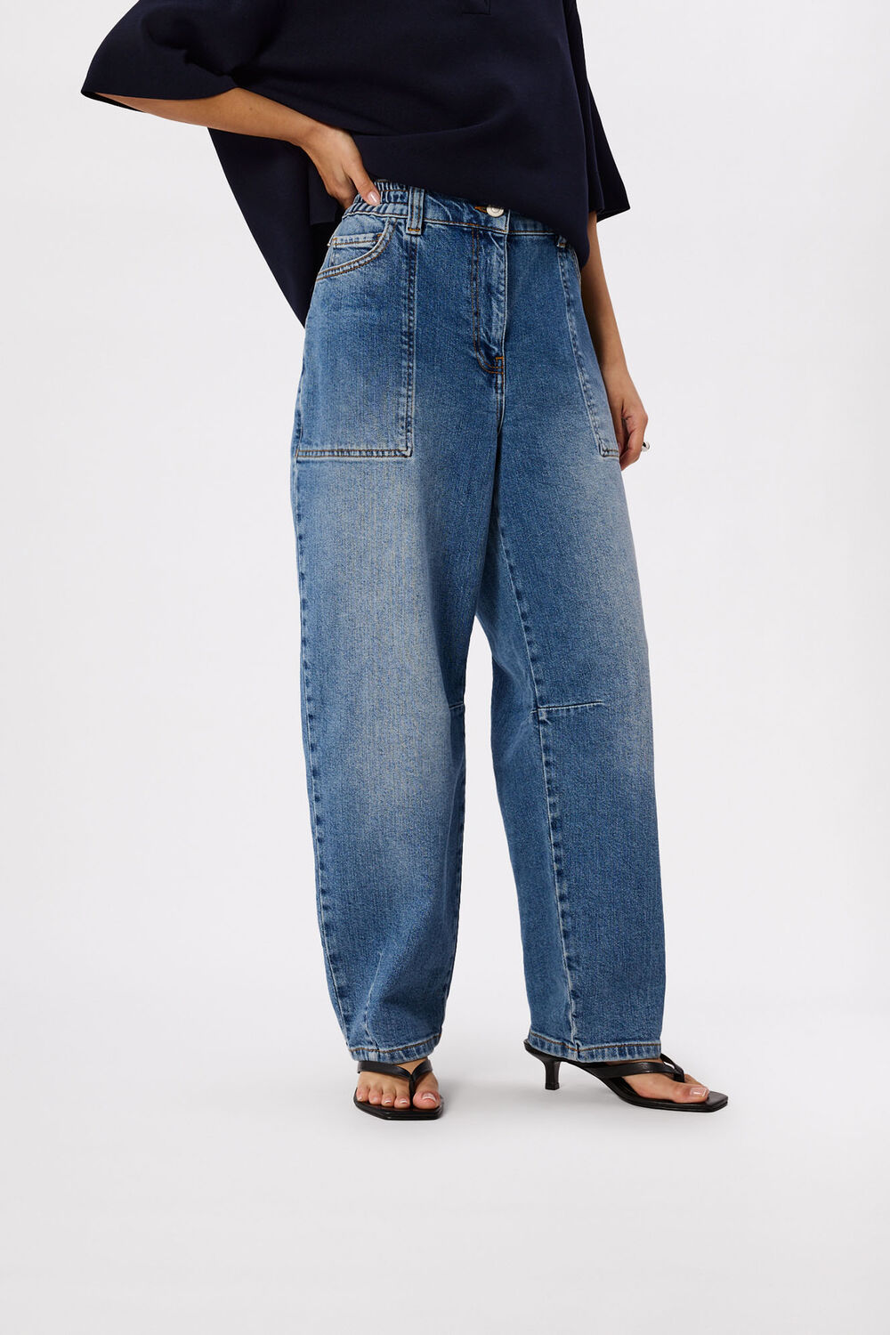 Denim Petite Elasticated Waist Barrel Jean