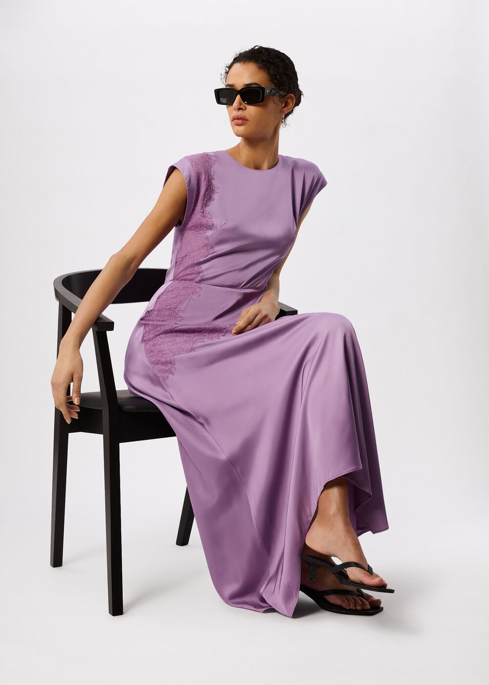 Lace Insert Asymmetric Dress