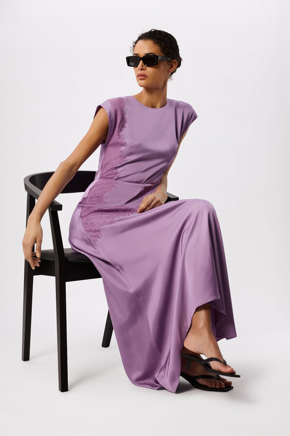 Lilac Lace Insert Asymmetric Dress