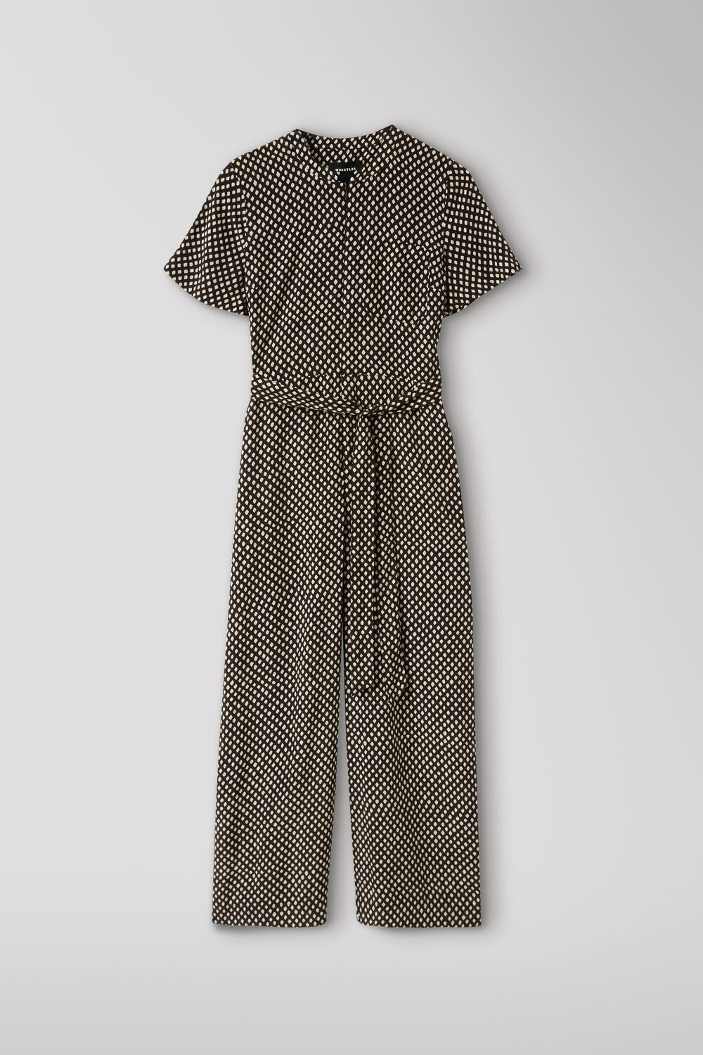 Brown Petite Check Short Sleeve Jumpsuit