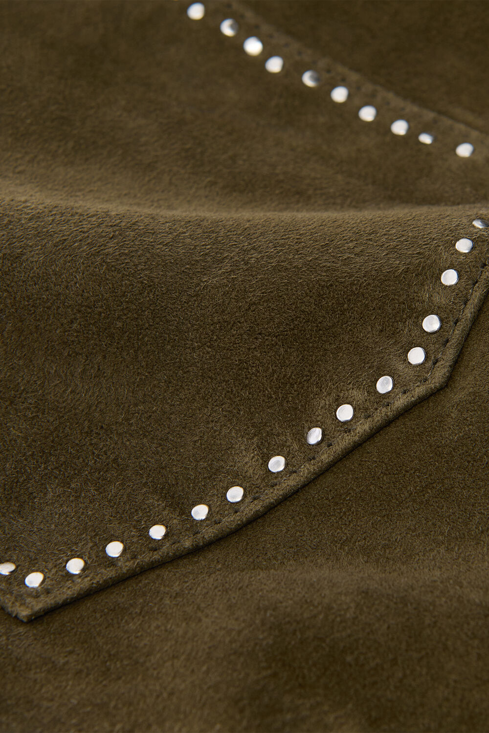 Olive Suede Studded Column Skirt