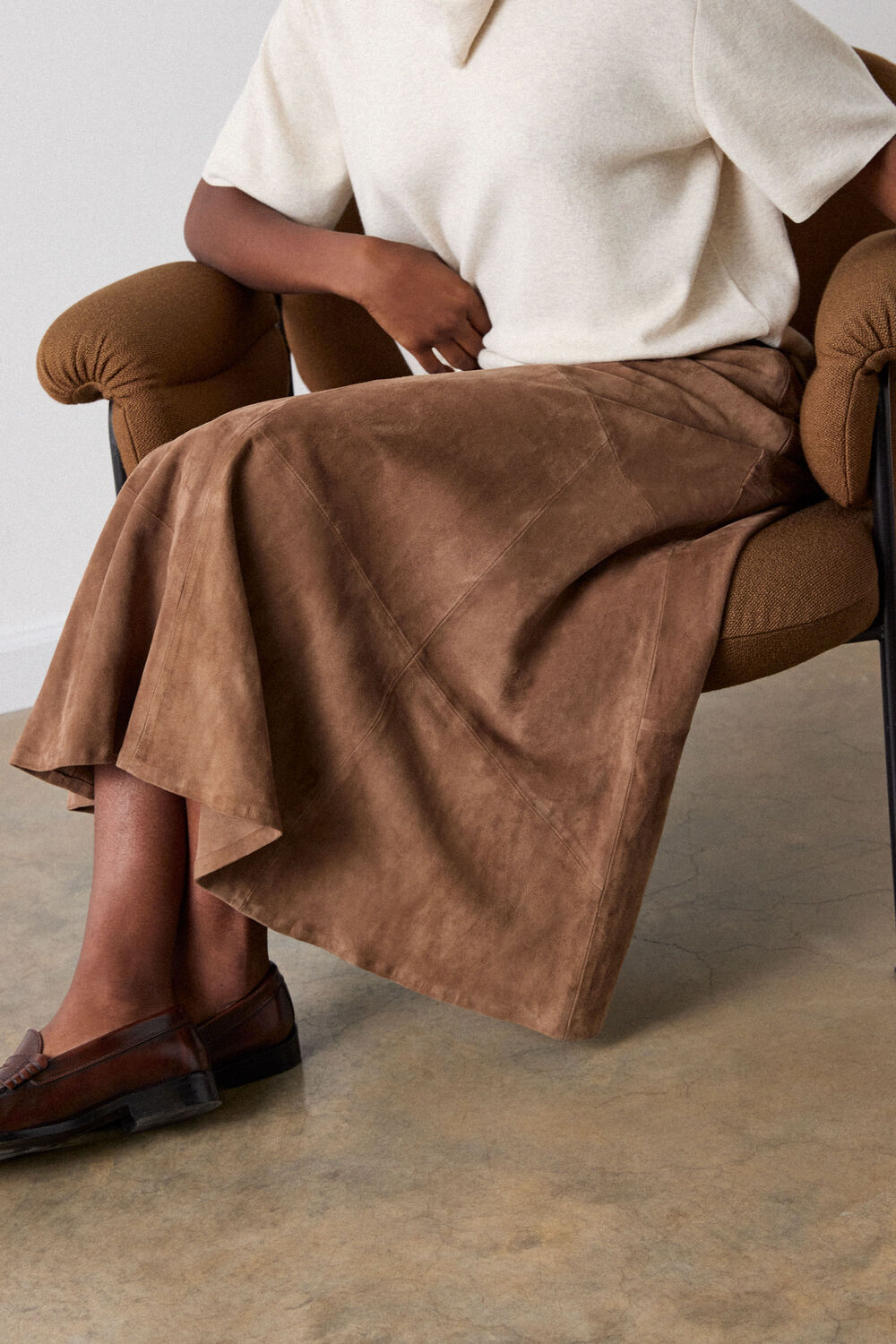 Taupe Zig Zag Panel Suede Skirt
