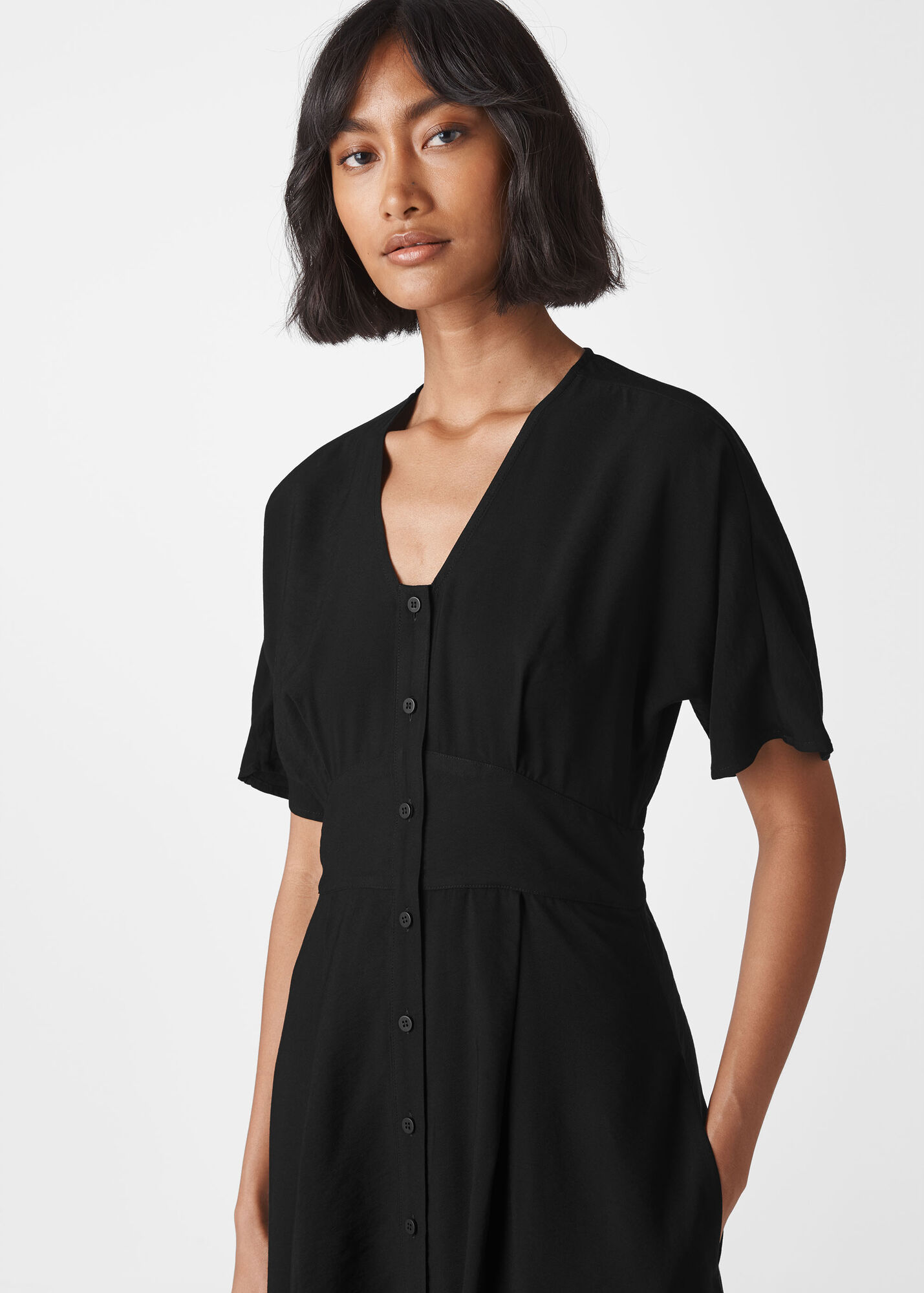 Black Naya Button Detail Dress | WHISTLES