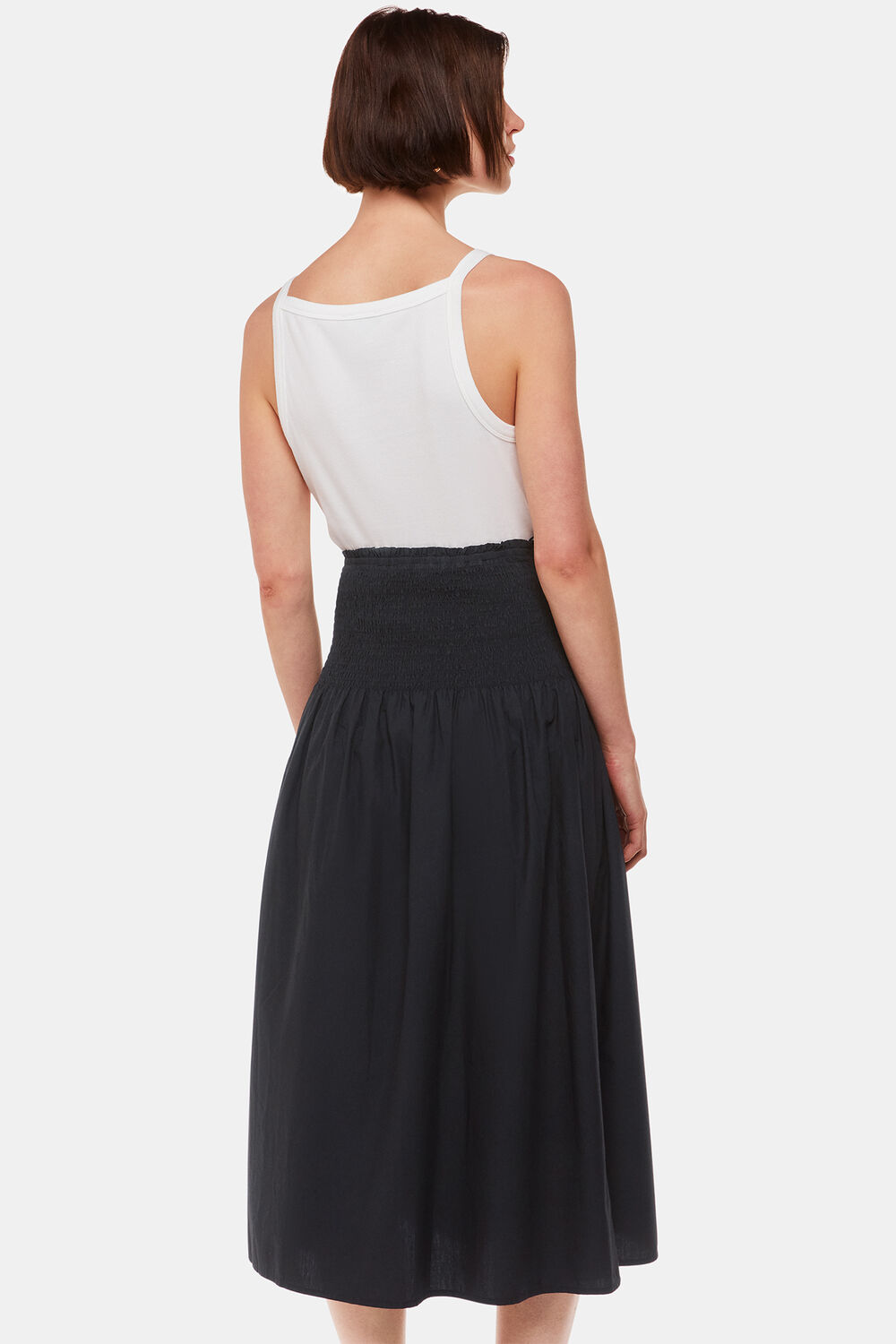 Black Louisa Smocked Midi Skirt