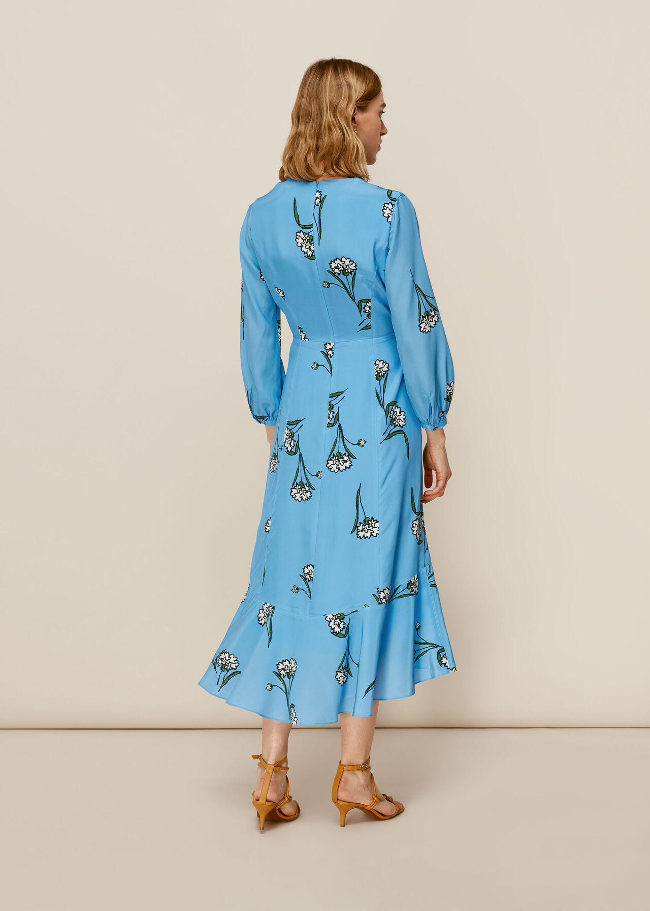 Sprig Flower Silk Dress Blue/Multi