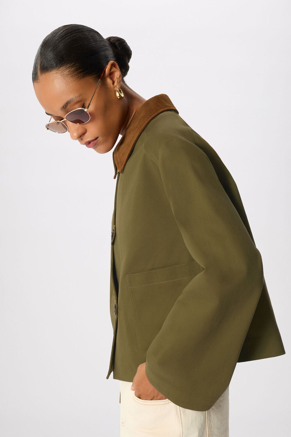 Khaki Corduroy Collar Jacket