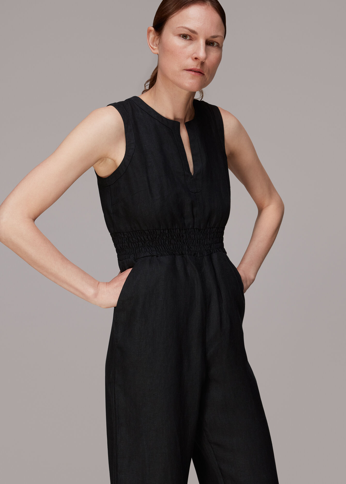 Black Melanie Linen Jumpsuit WHISTLES Whistles