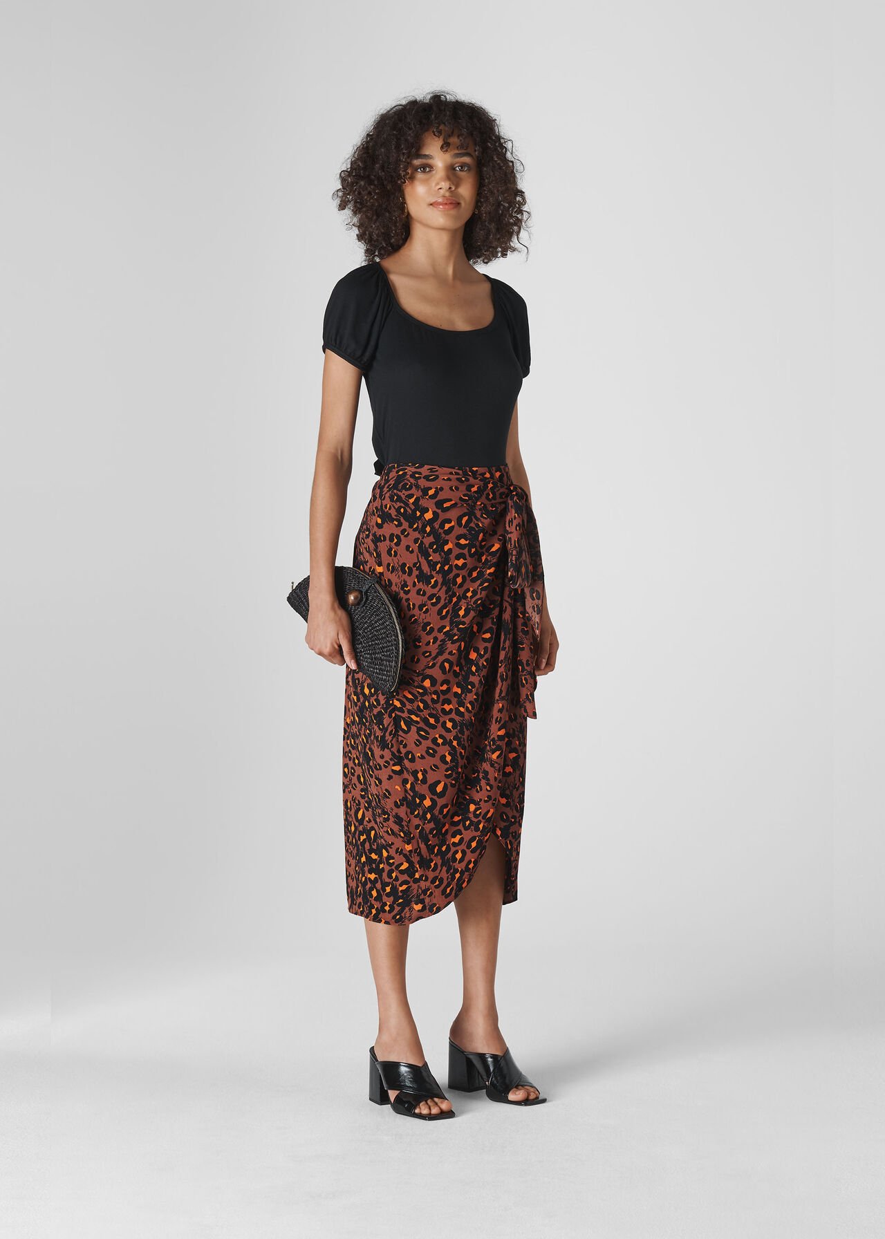 Indtil Ubestemt Varme Brown/Multi Brushed Leopard Sarong Skirt | WHISTLES 