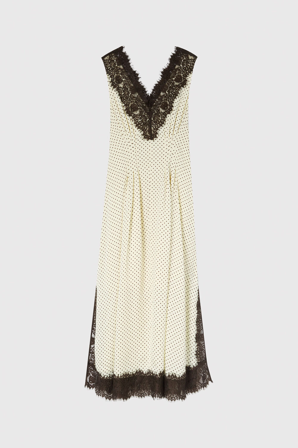 Yellow Petite Lace V Neck Spot Midi Dress
