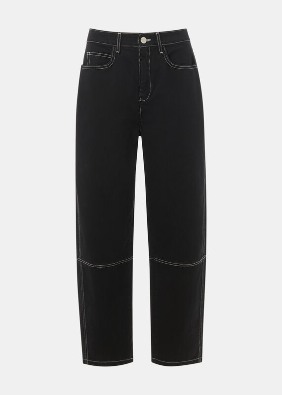 Black Contrast Detail Barrel Jean