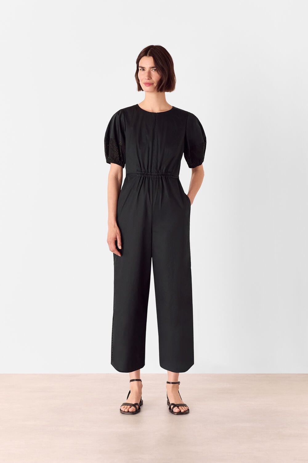 Black Broderie Poplin Jumpsuit
