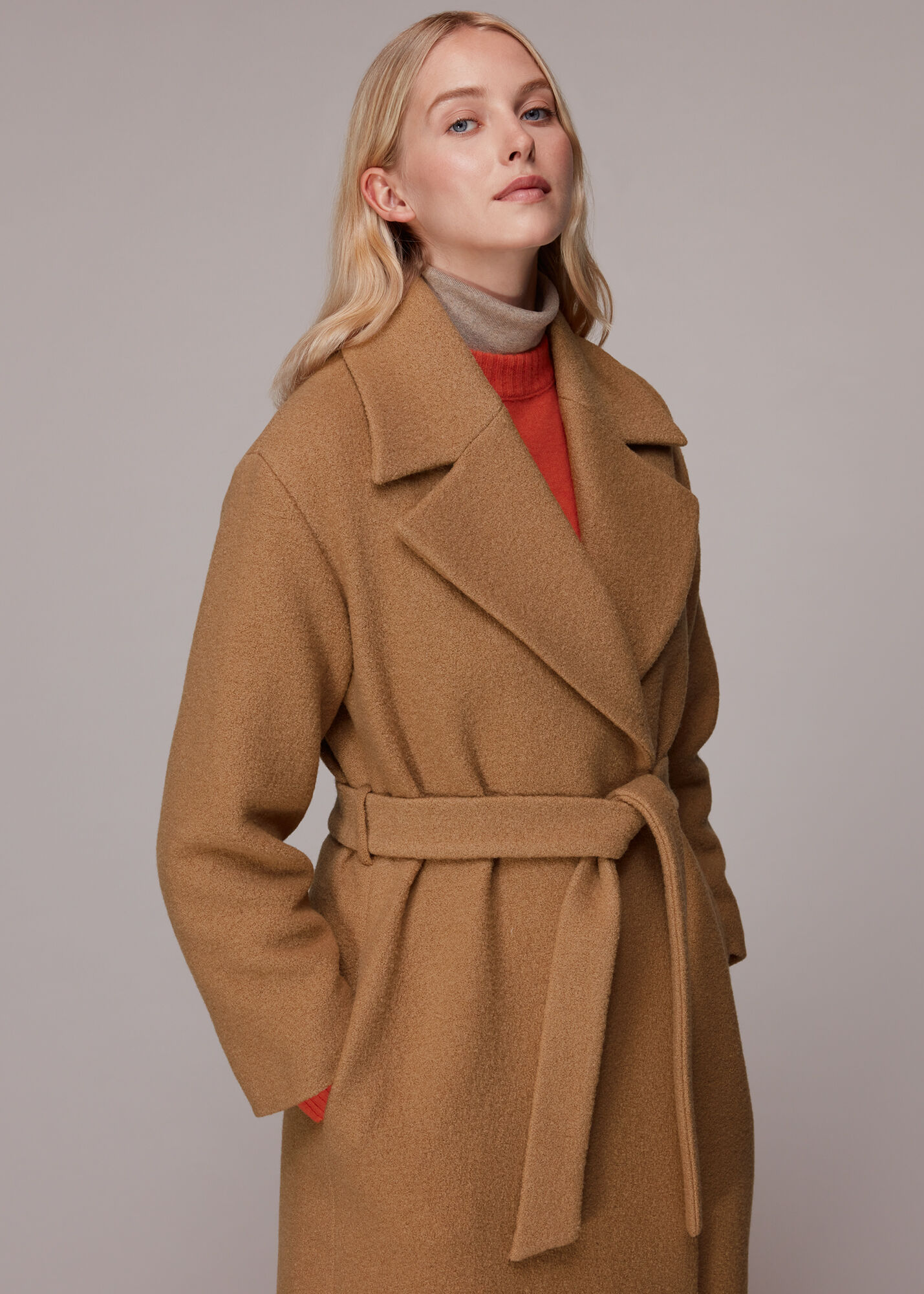 Camel Lorna Wrap Wool Coat WHISTLES