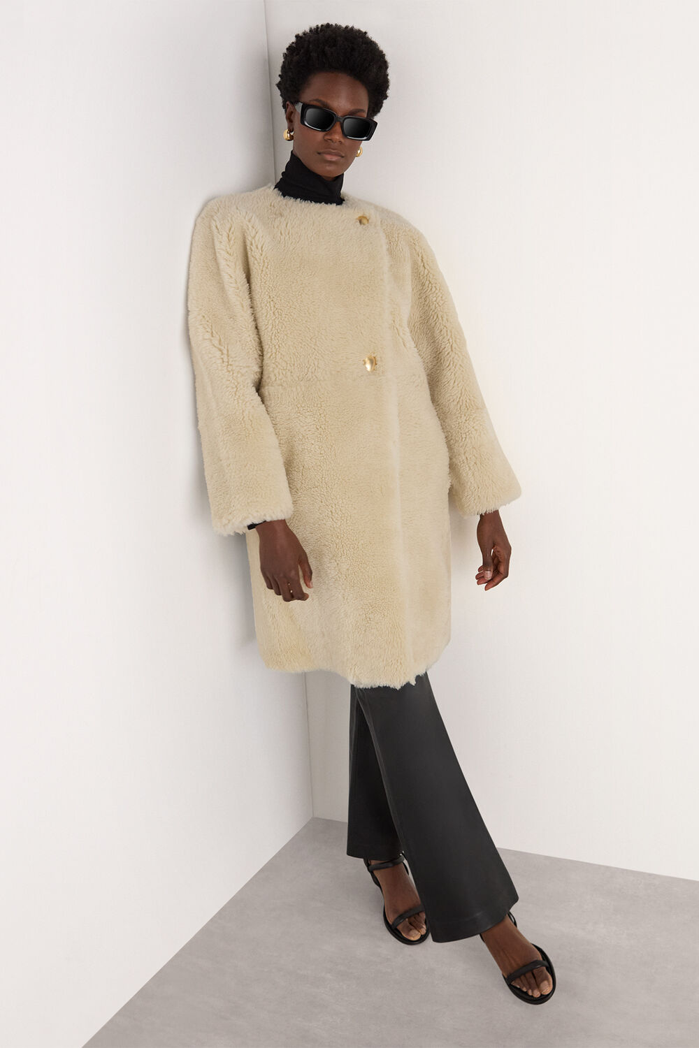 Beige Shearling Cocoon Coat