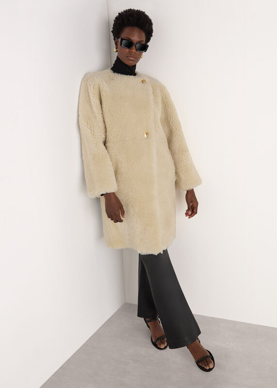 Beige Shearling Cocoon Coat