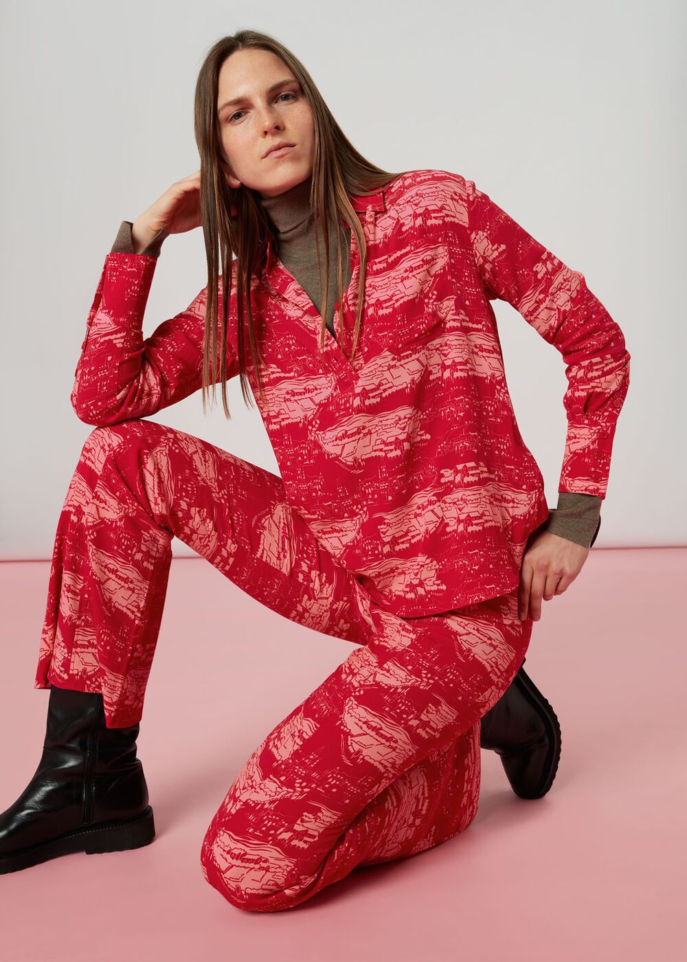 Field Print Flared Trousers
