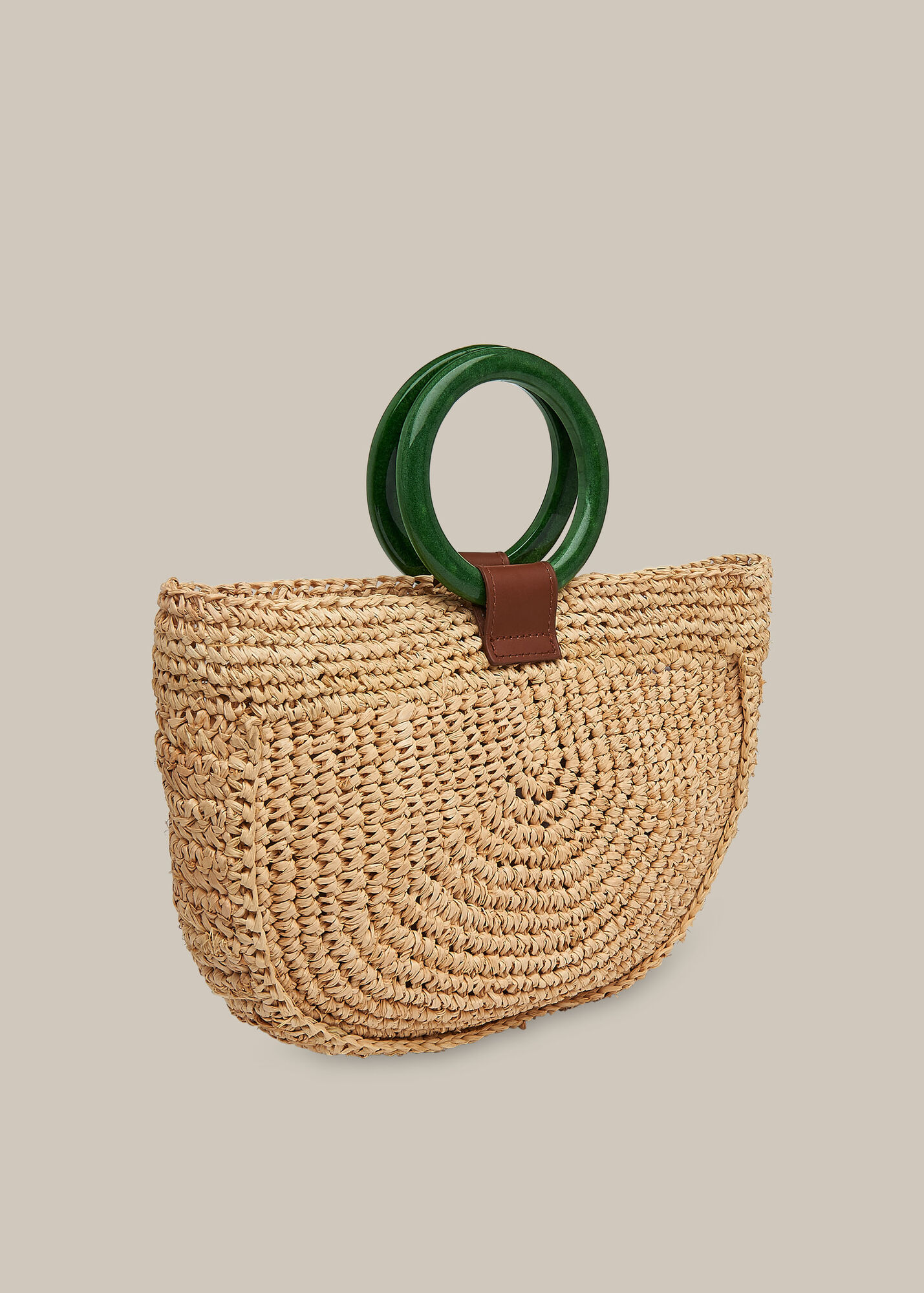 Neutral Selby Straw Half Moon Bag | WHISTLES