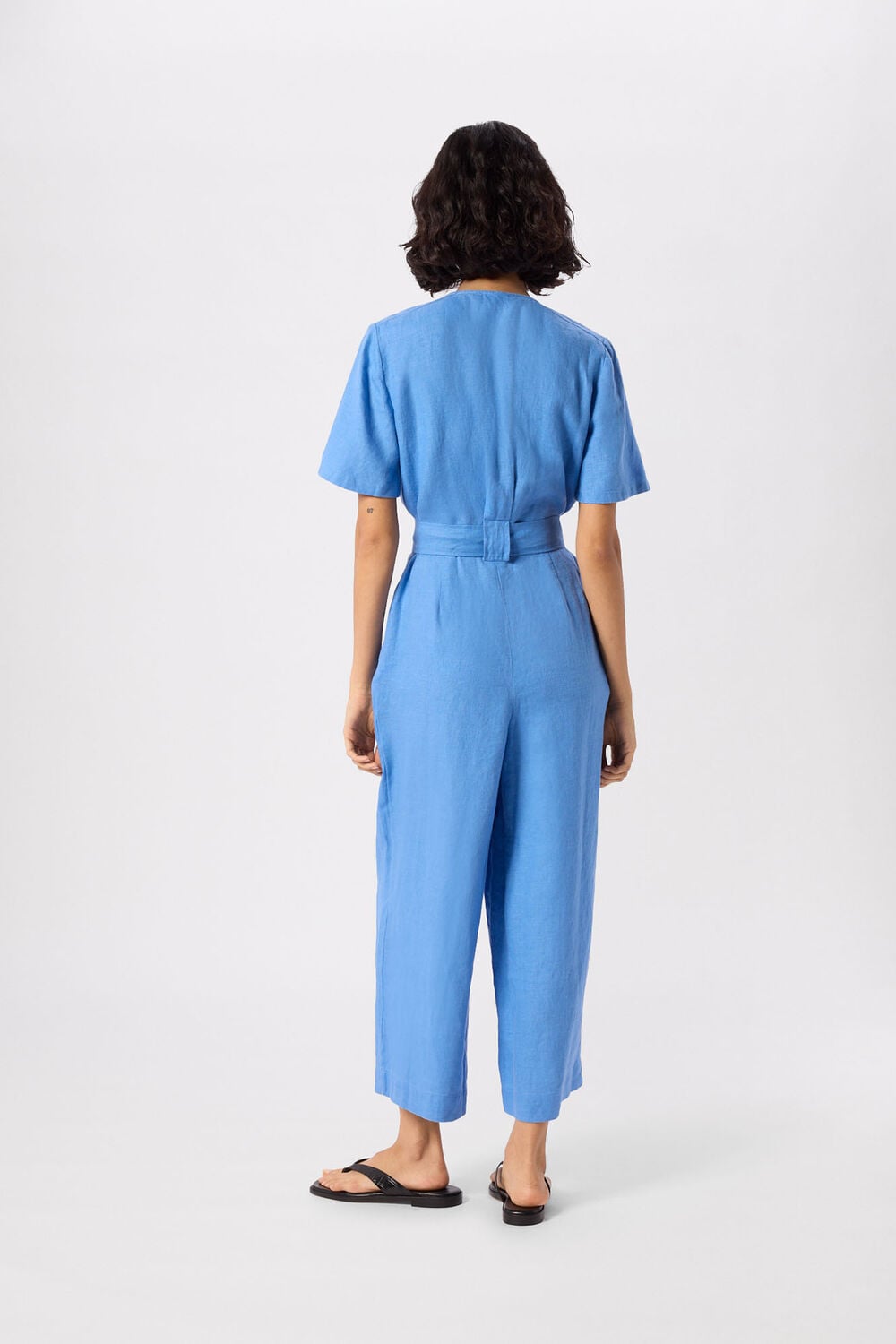 Blue Fiona Linen Button Jumpsuit