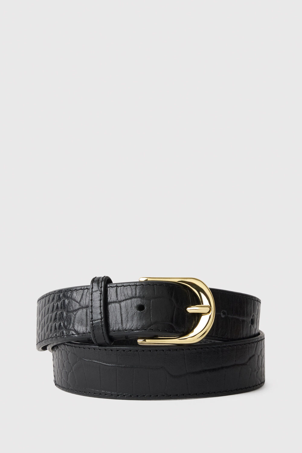 Black Shiny Croc Leather Belt