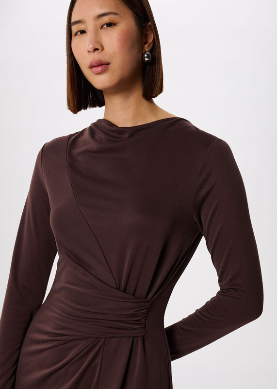 Chocolate Petite Ruched Detail Midi Dress