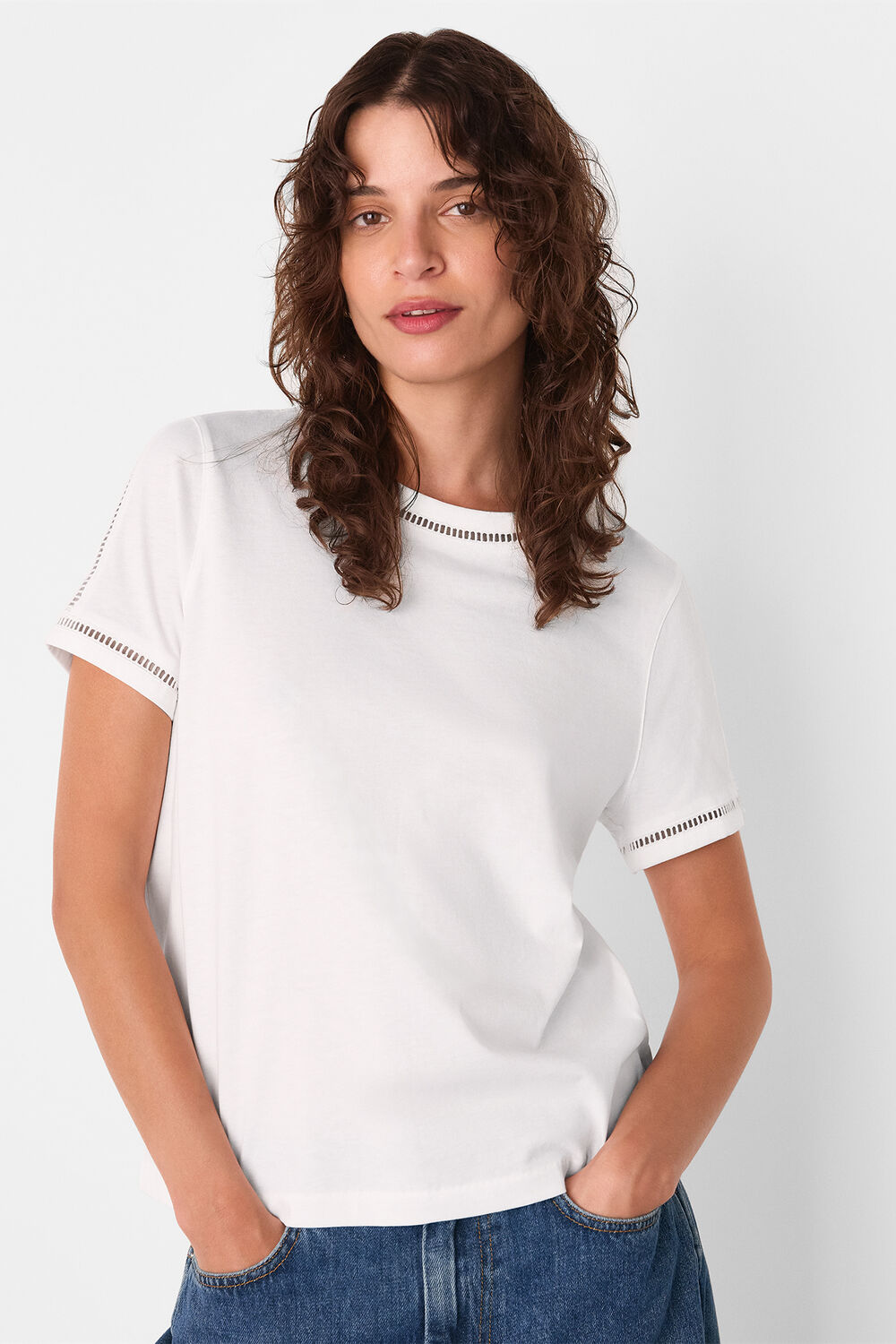 White Broderie Trim Detail Tee