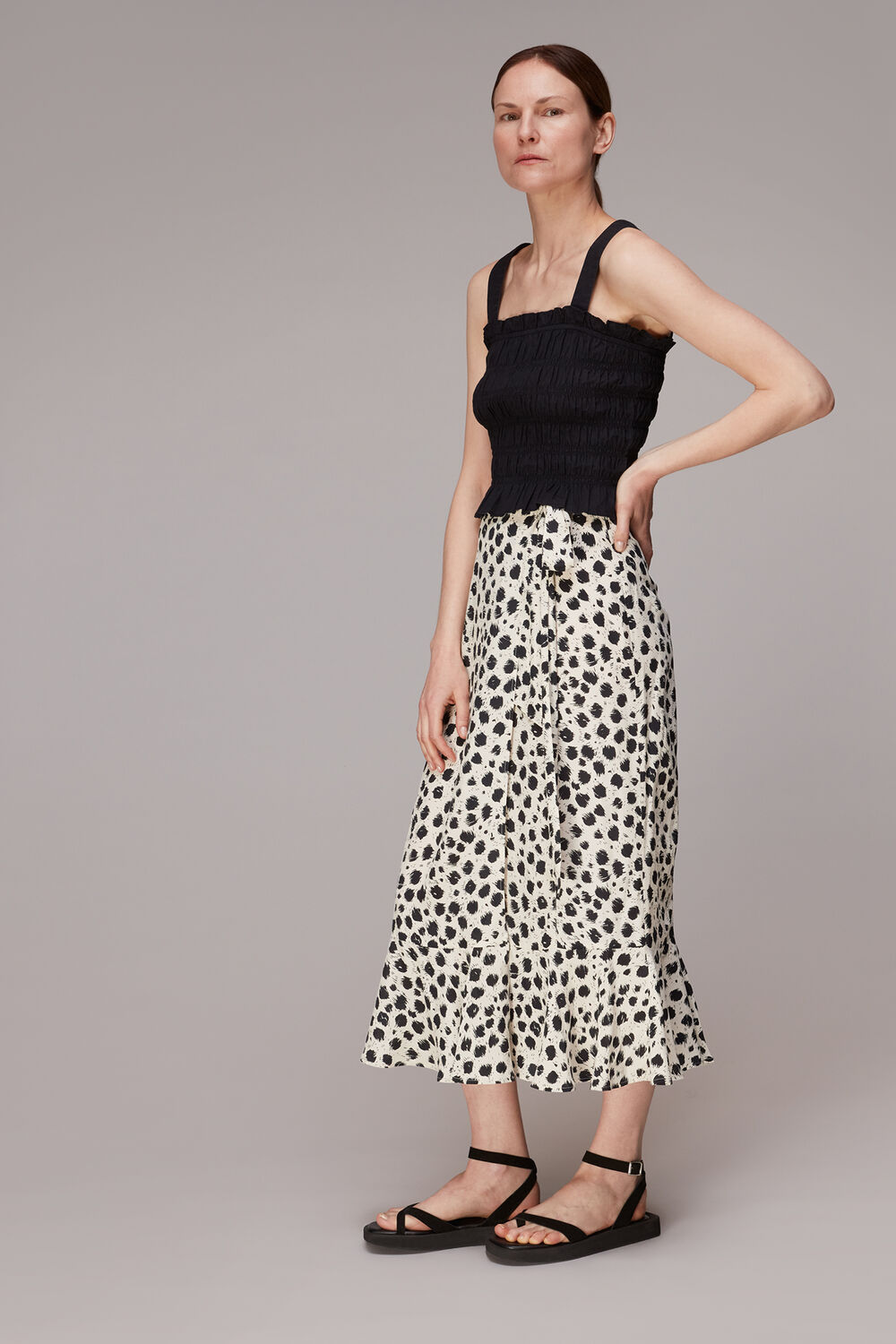 Black Brushed Dalmatian Wrap Skirt