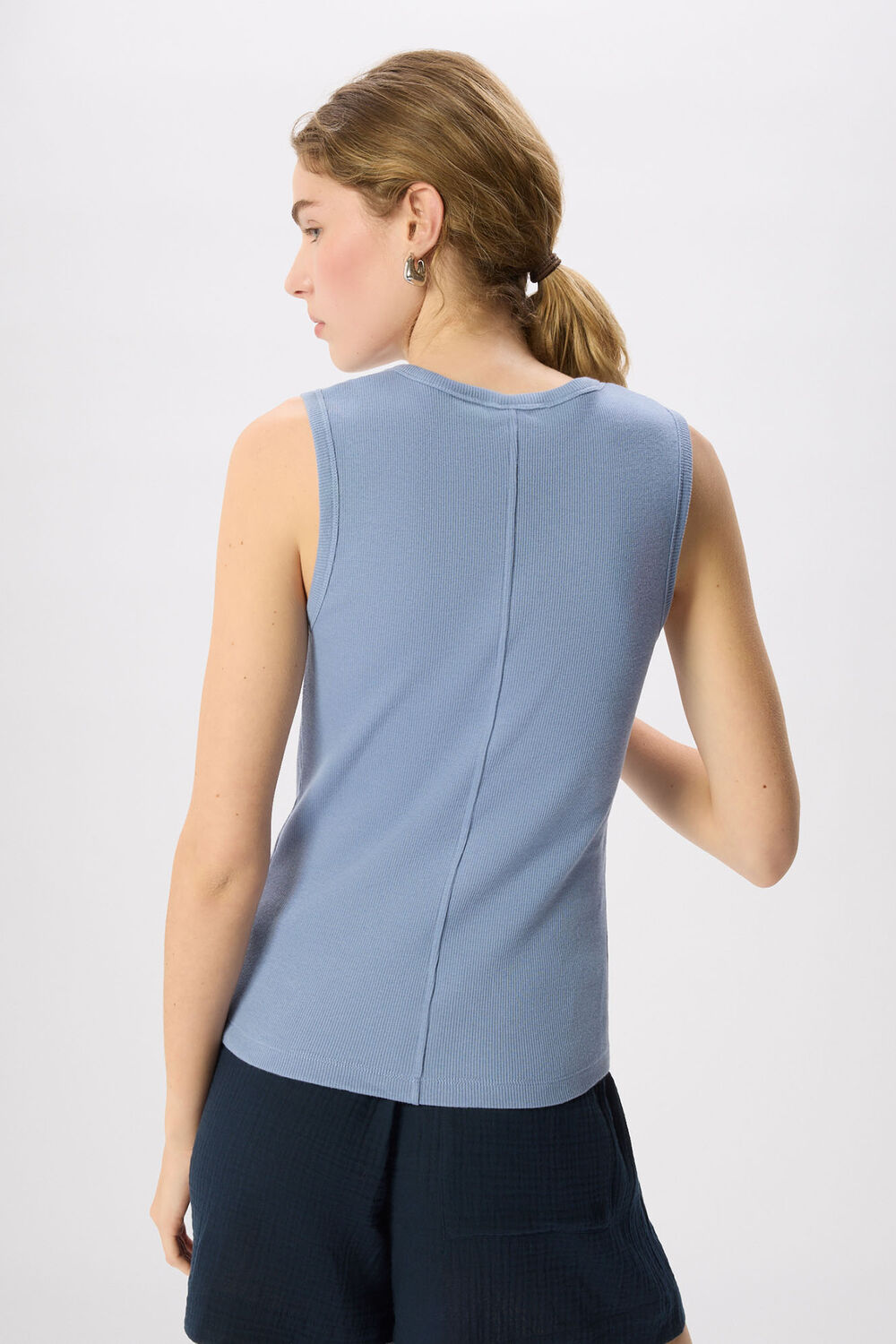 Pale Blue Henley Button Front Tank