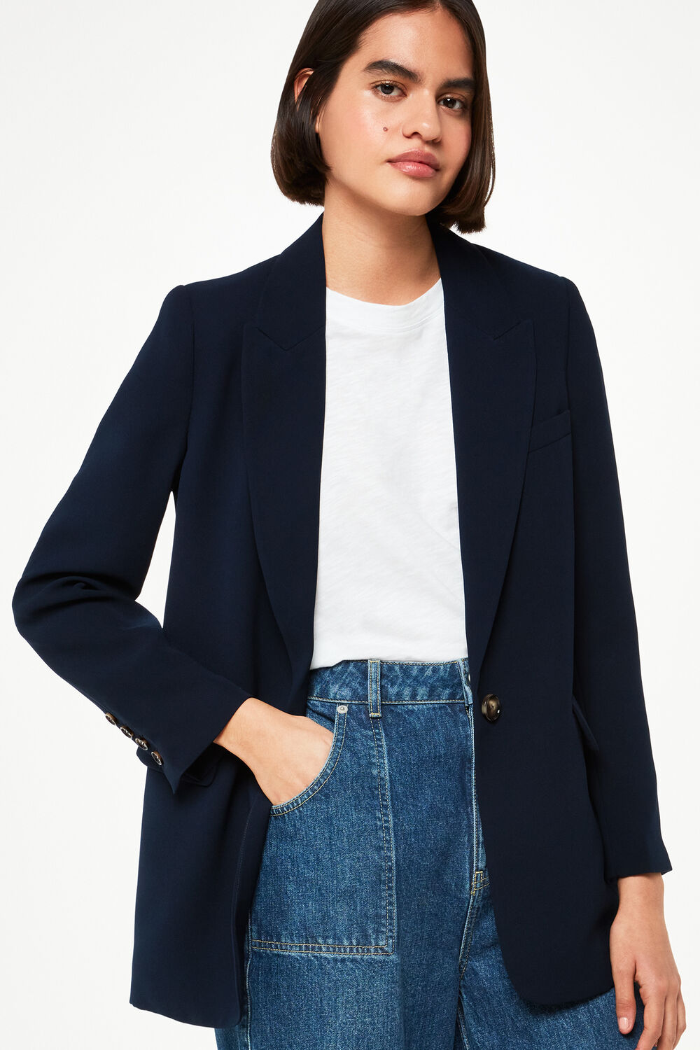 Navy Crepe Boyfriend Blazer