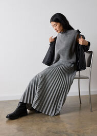 Check Pleated Midi Skirt