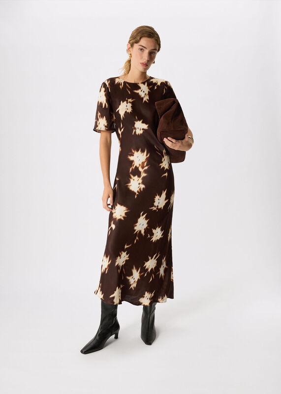 Brown Shadow Floral Midi Dress