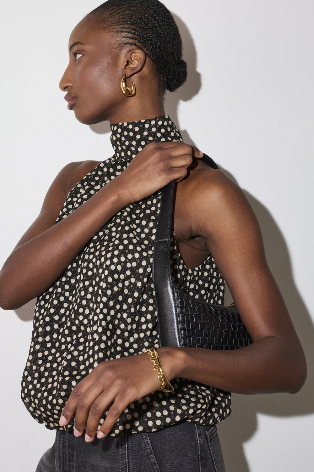 Gold Spot Bubble Hem Halter Top