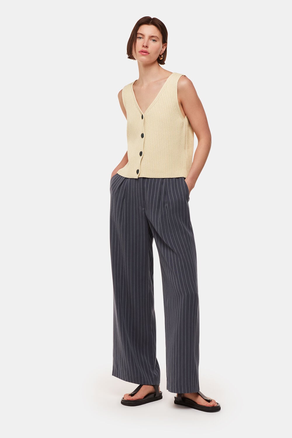 Button Front V Neck Tank