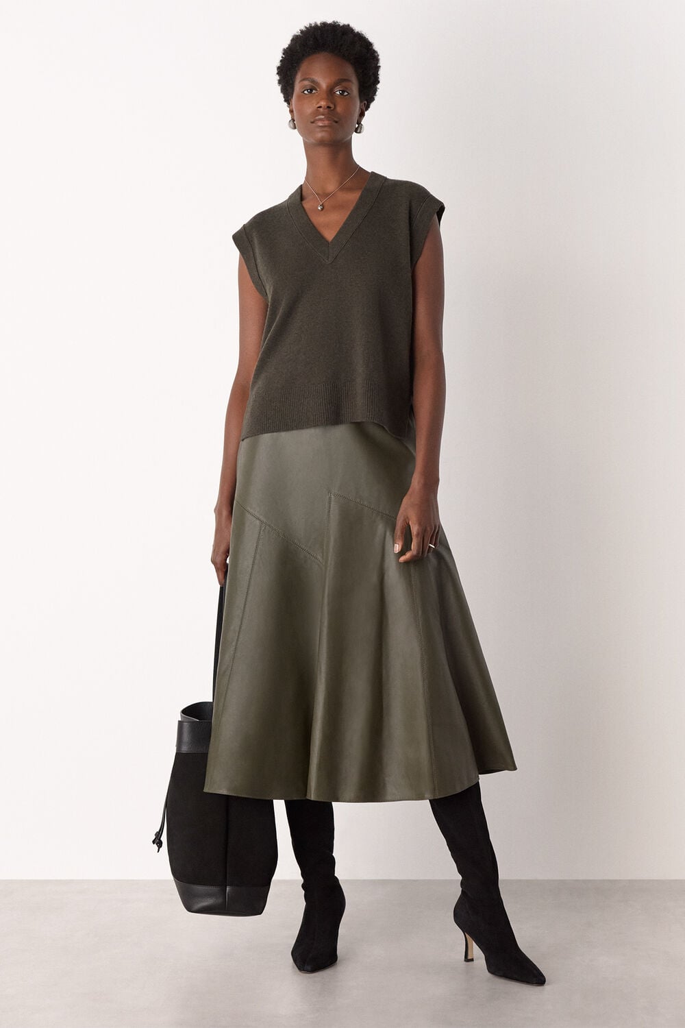 Khaki Wool V Neck Tank