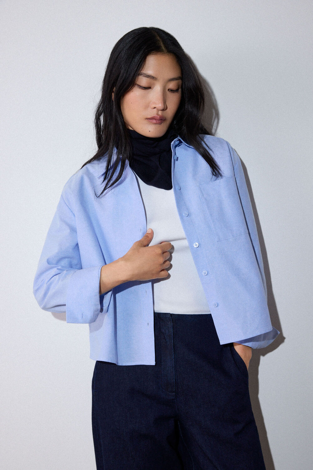 Pale Blue Boxy Oxford Cotton Shirt
