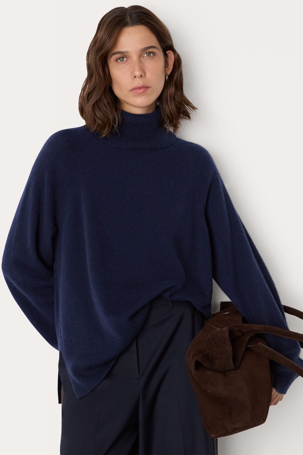 Navy Cashmere Roll Neck