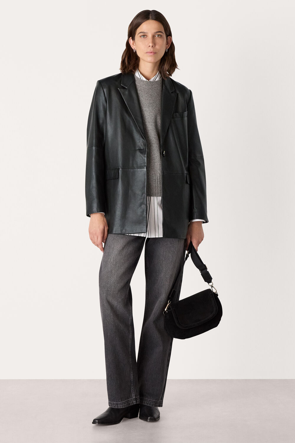 Black Stina Leather Blazer