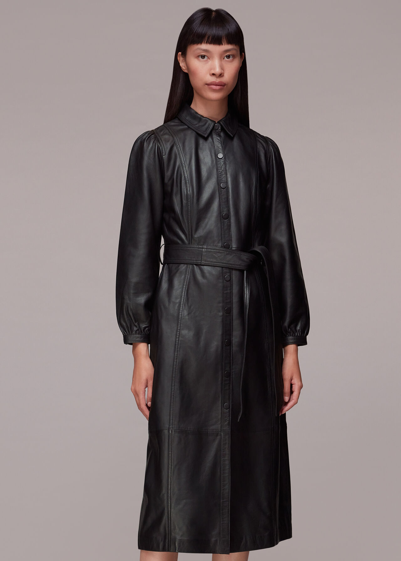 Black Phoebe Leather Shirt Dress | WHISTLES