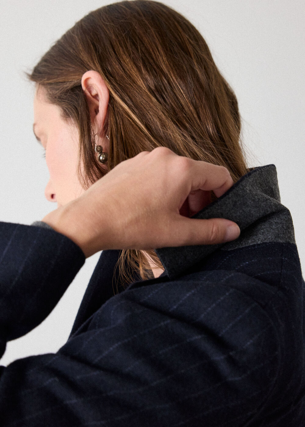 Pinstripe Wool Blend Blazer