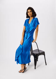 V Neck Ruffle Satin Dress