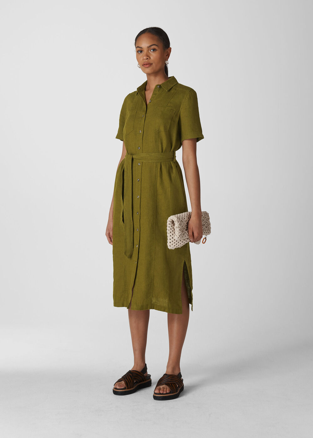 Bella Linen Shirt Dress Khaki