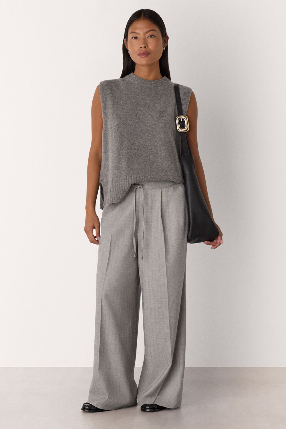 Petite Herringbone Wide Leg Trouser