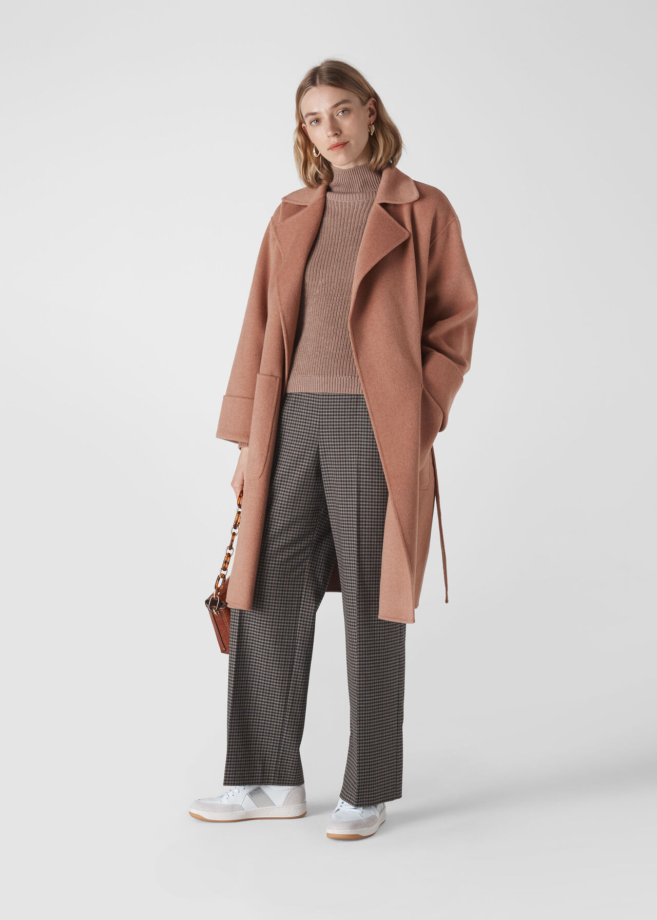 Double Faced Wool Wrap Coat Pale Pink