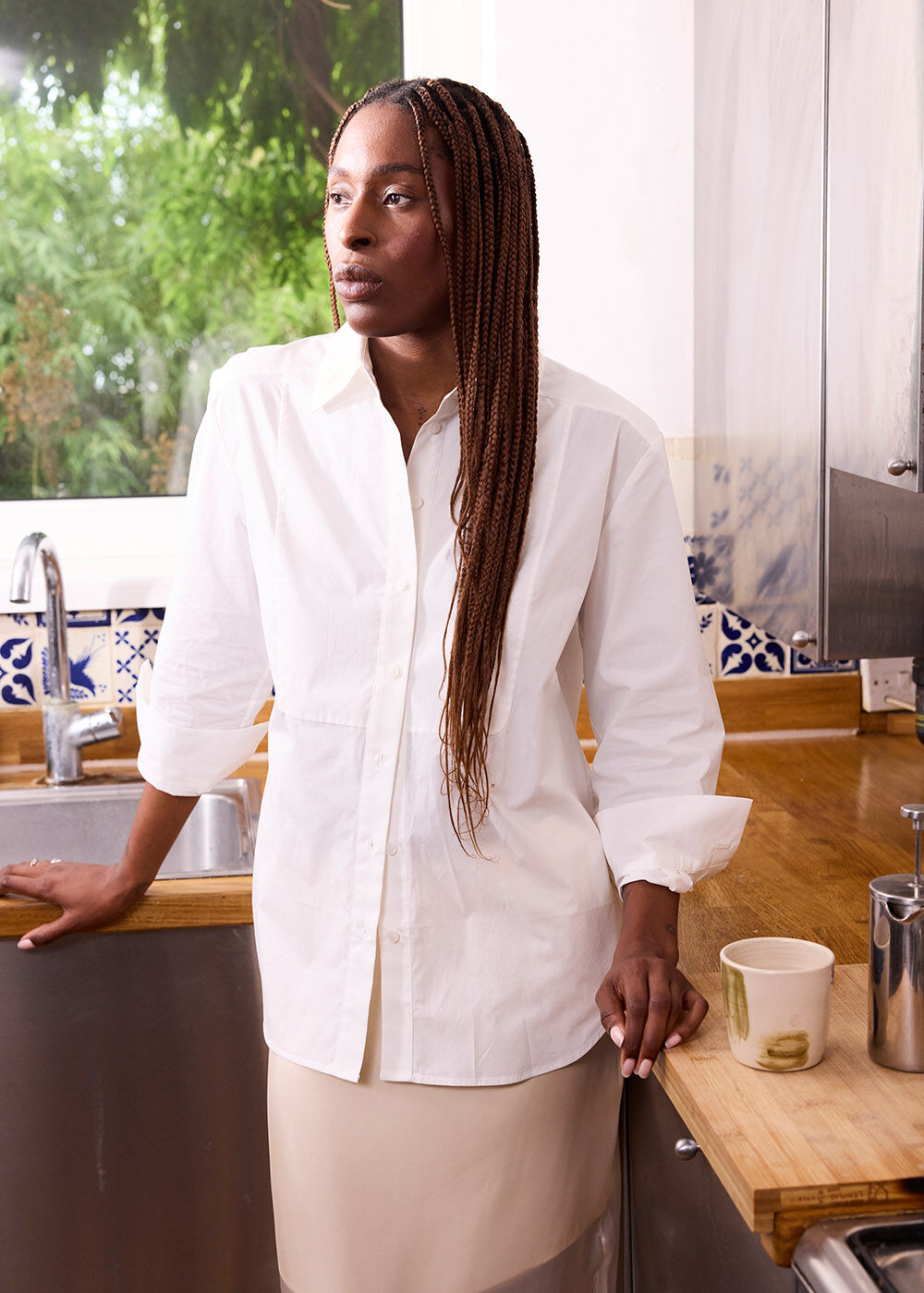 Bib Detail Cotton Poplin Shirt