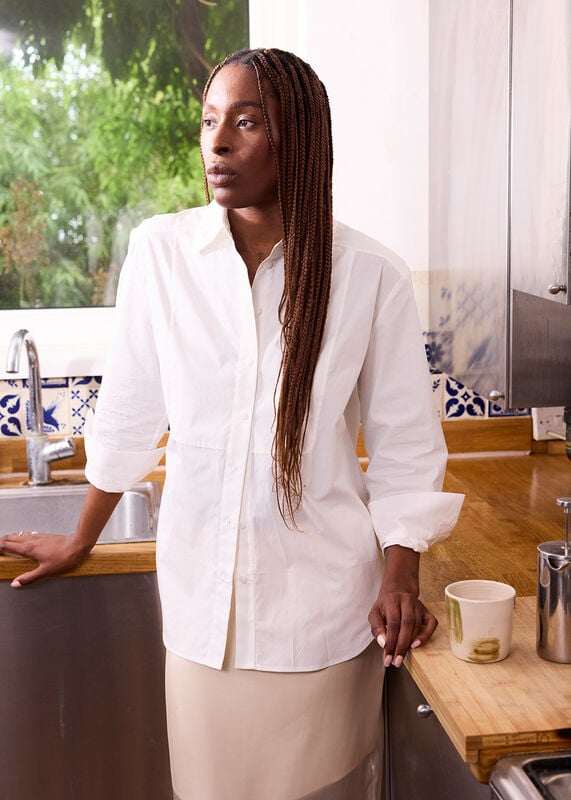 White Bib Detail Cotton Poplin Shirt