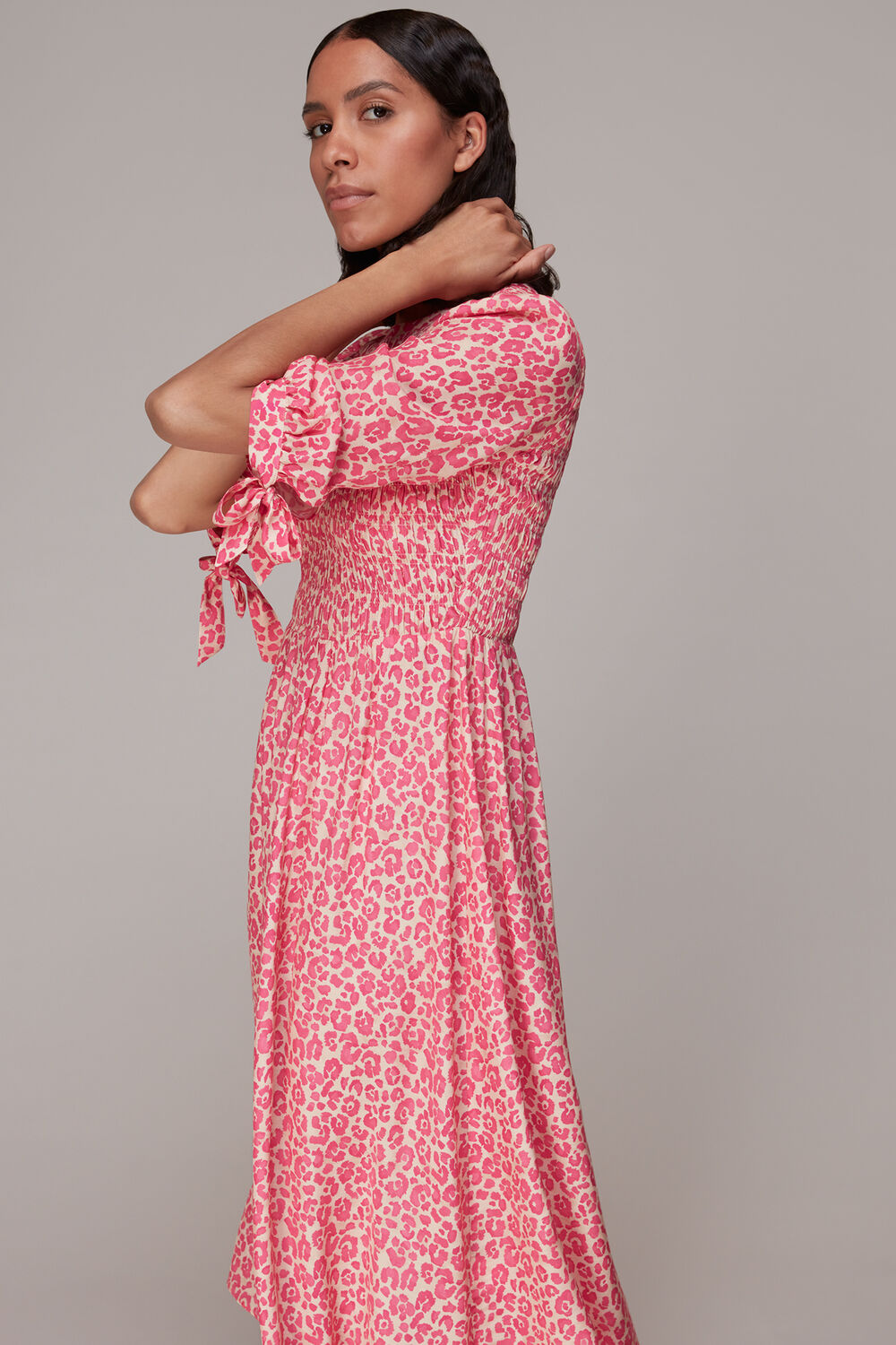 Cheetah Print Shirred Dress
