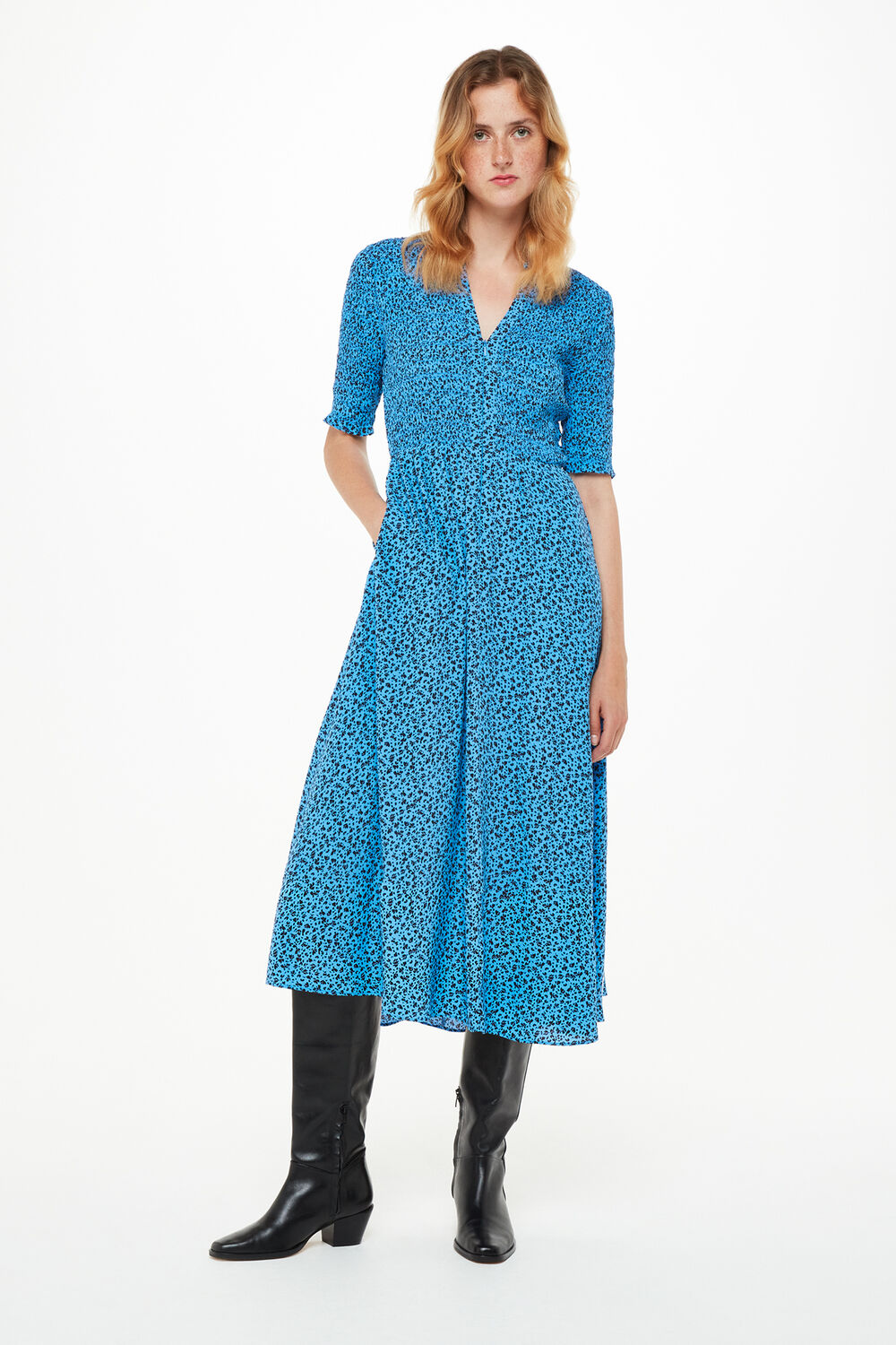 Micro Bouquet Shirred Dress