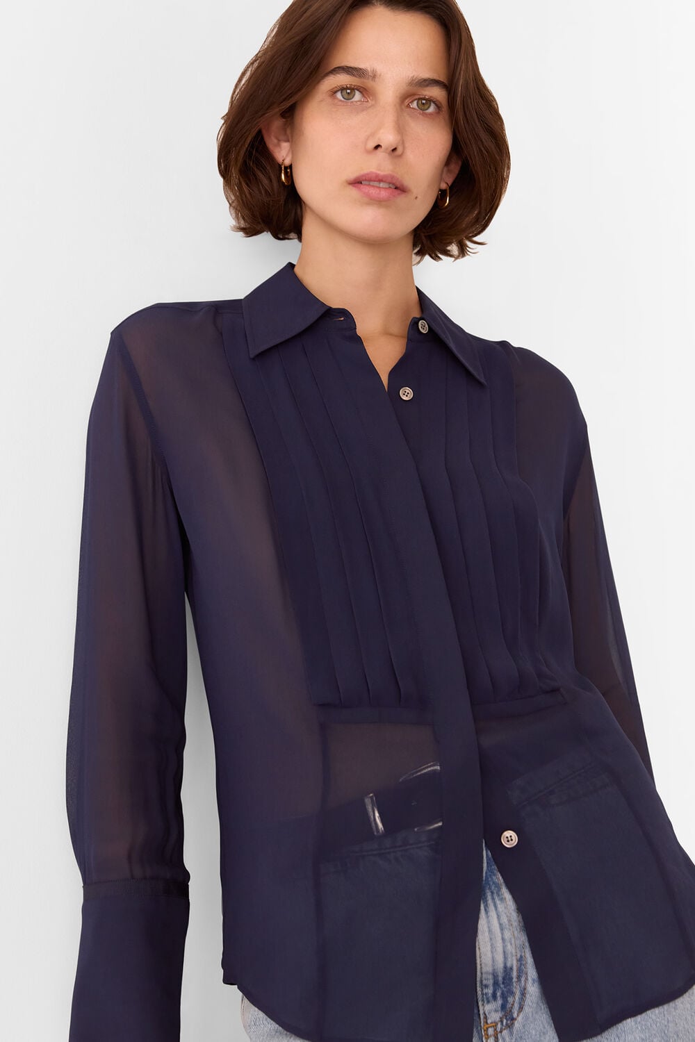 Navy Maya Pintuck Detail Blouse